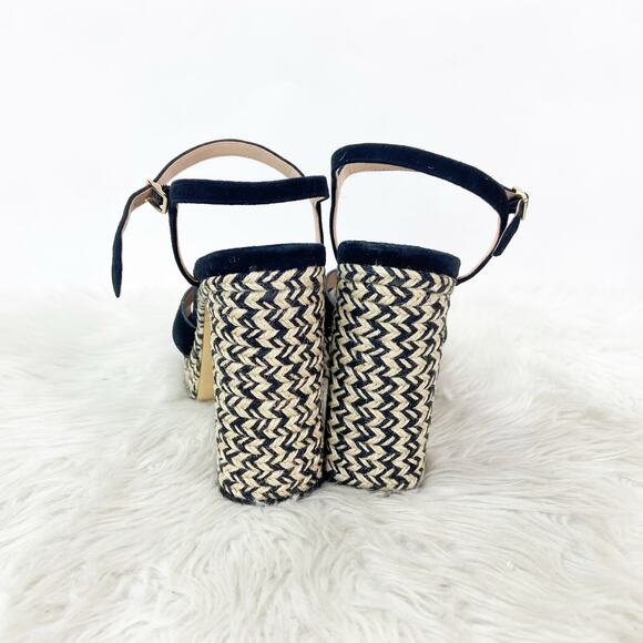 Coach 9.5 Women Black Suede Ankle Strap Block Heel Raffia Platform Talina Sandal - Picture 5 of 13